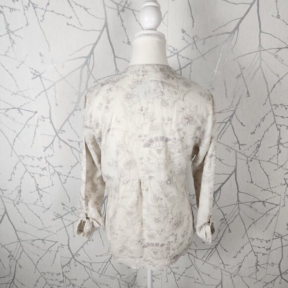 Marks & Spencer Beige Floral Print 100% Linen Popover Blouse - Picture 4 of 8